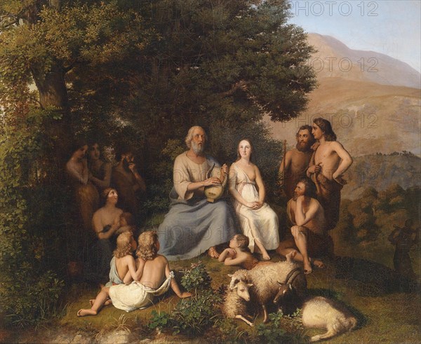 Homer sings in a circle of young Greeks, 19th century. Creator: Becker, Carl Ludwig Friedrich (1820-1900).