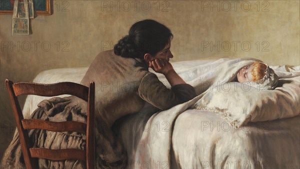 A Mother Watching Over Her Child, 1890. Creator: Di Giovanni, Luigi (1856-1938).