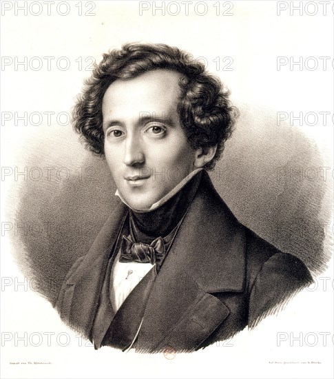 Portrait of the pianist and composer Felix Mendelssohn Bartholdy (1809-1847), c 1840. Creator: Dircks, Auguste (1806-1871).