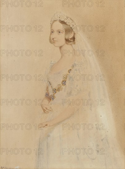 Portrait of Queen Victoria on her wedding day, 1840. Creator: Drummond, William (active 1800-1850).