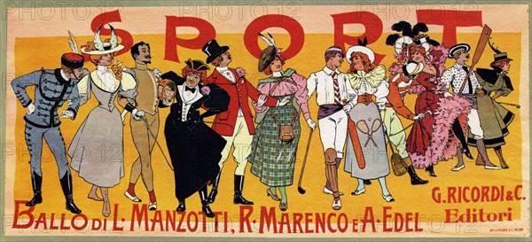 Poster for the ballet "Sport" by Luigi Manzotti and Romualdo Marenco, 1897. Creator: Edel (Colorno), Alfredo (1856-1912).