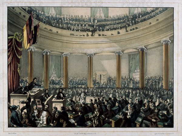 Session of the Frankfurt National Assembly in the Paulskirche at Frankfurt am Main, 1848-1849. Creator: Elliot, Leo von (1816-1890).