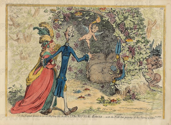 The Nuptial Bower with the Evil-One, peeping at the Charms of Eden, 1797. Creator: Gillray, James (1757-1815).