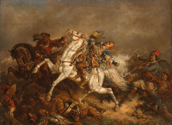 King Gustav II Adolf of Sweden (1594-1632) at the Battle of Lützen on 16 November 1632. Creator: Kaiser, Friedrich (1815-1889).