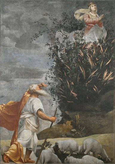 Moses and the burning bush at Horeb, c 1525. Creator: Moretto da Brescia, Alessandro (ca 1498 - 1554).