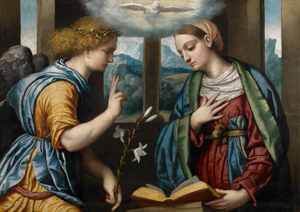 The Annunciation, 1535-1540. Creator: Moretto da Brescia, Alessandro (ca 1498 - 1554).