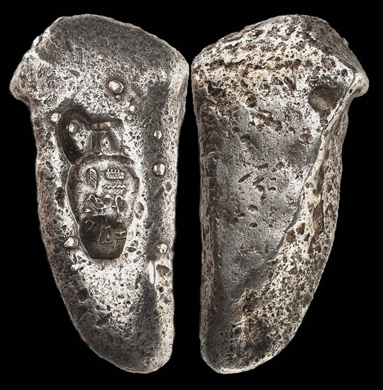 Earliest Ancient Egyptian Currency: Silver bar weighing about half a deben..., c1345-1327 BC. Creator: Numismatic, Oriental coins  .