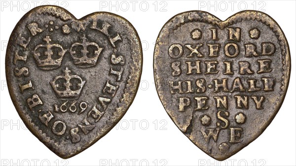 British Oxfordshire Token, heart-shaped Halfpenny, 1669. Creator: Numismatic, West European Coins  .