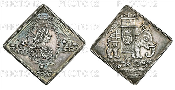 Christian V, of Denmark. Square silver medal (or coin), called "Kastemønter", on his coronation,1670 Creator: Numismatic, West European Coins  .