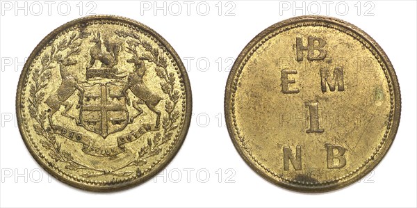 Hudson Bay Company Token, denomination one Made Beaver, c1865. Creator: Numismatics, American Coins  .