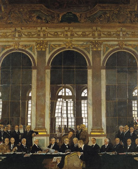 The Signing of Peace in the Hall of Mirrors, Versailles, 28 June 1919, 1919. Creator: Orpen, Sir William (1878-1931).