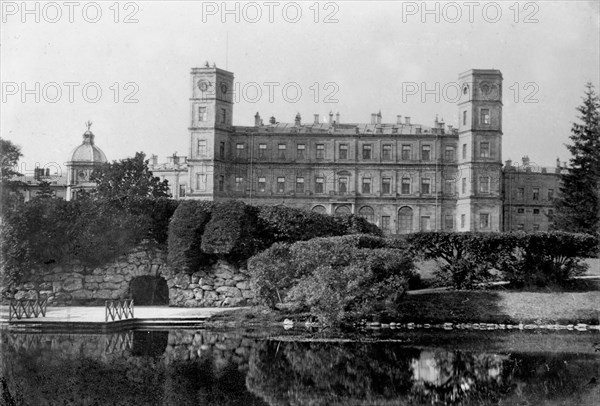 View of the Gatchina Palace and the Echo Grotto, End of 1870s-Early 1880s. Creator: Photo studio Kudryavtsev & Co..