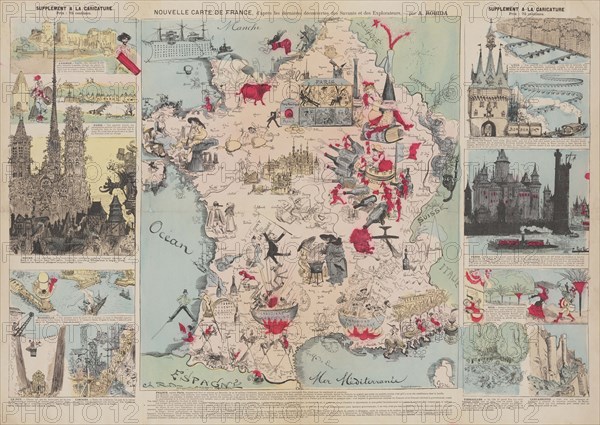 New Map of France, After the Latest Discoveries of the Scientists and Explorers, 1882. Creator: Robida, Albert (1848-1926).