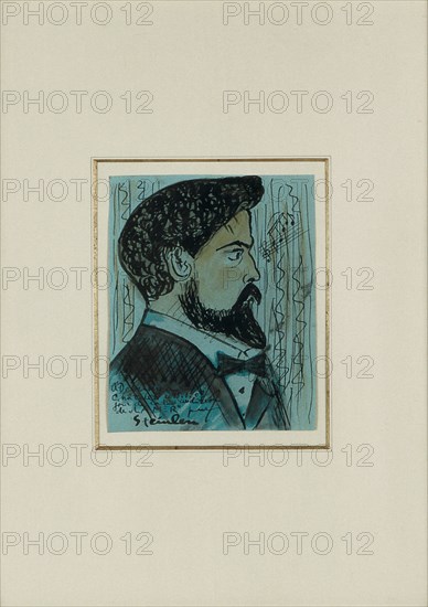 Portrait of the composer Claude Debussy (1862-1918), 1908. Creator: Steinlen, Théophile Alexandre (1859-1923).