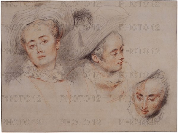 Three Studies of a Young Woman's Head, 1716-1717. Creator: Watteau, Jean Antoine (1684-1721).