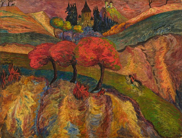 Romantic landscape with riders, c 1915. Creator: Werefkin, Marianne, von (1860-1938).