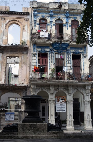 Old semi-ruined building, alongside the pedestrianised street the Prado, Havana, Cuba, 2024. Creator: Ethel Davies.