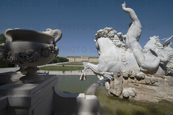 The elaborate fountain in the gardens of Schonbrunn, Vienna, Austria, 2022. Creator: Ethel Davies.