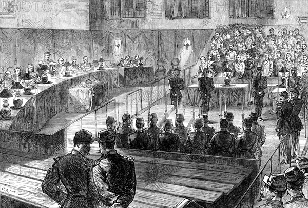 The Communist Trials at Versailles: the court cleared - reading the sentence, 1871. Creator: Unknown.