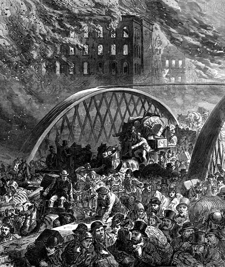 The Chicago Fire: the Randolph-Street Bridge, 1871. Creator: Unknown.