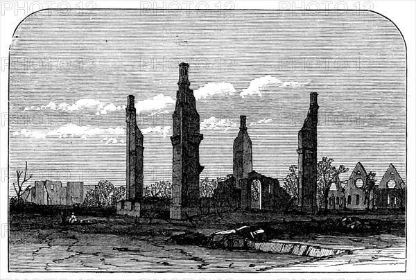 Ruins of Chicago after the Fire: Ogden College, 1871. Creator: Unknown.