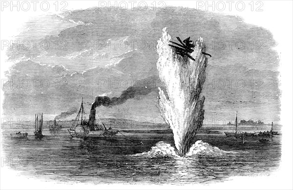 Chatham Siege Operations: blowing up rafts on the Medway, 1871. Creator: Unknown.