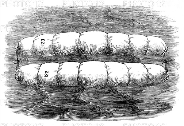 Rear-Admiral Ryder's floating hammocks for saving life at sea, 1871. Creator: Unknown.