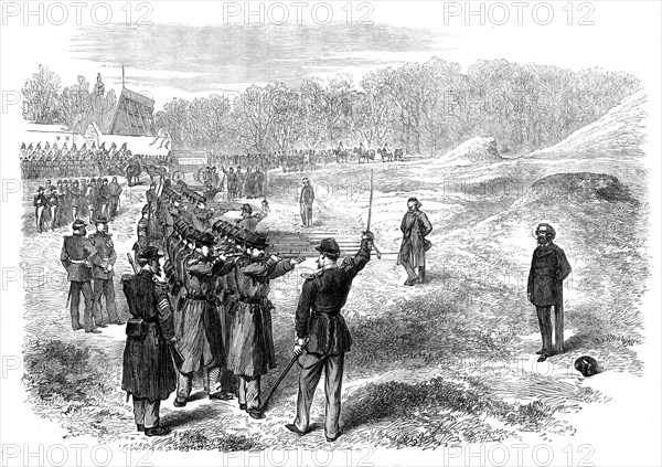 Execution of Rossel, Ferré, and Bourgeois at Satory, near Paris, 1871. Creator: Unknown.