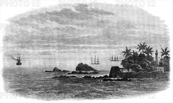 Wreck of the mail steam-ship Rangoon at Galle - Kadir Rocks at the entrance to Galle Harbour, 1871. Creator: Unknown.