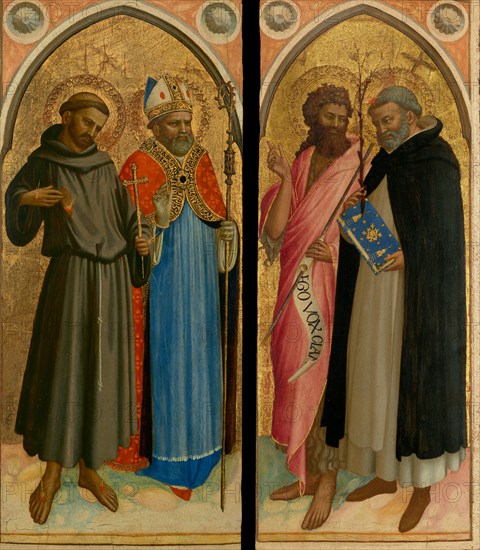 Saint Francis and a Bishop Saint, Saint John the Baptist and Saint Dominic, late 1420s. Creator: Fra Angelico.