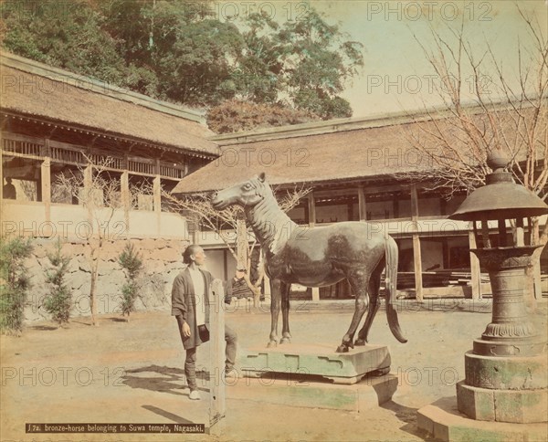 Bronze Horse Belonging to Suva Temple, Nagasaki, 1870s-1890s. Creator: Kusakabe Kimbei.