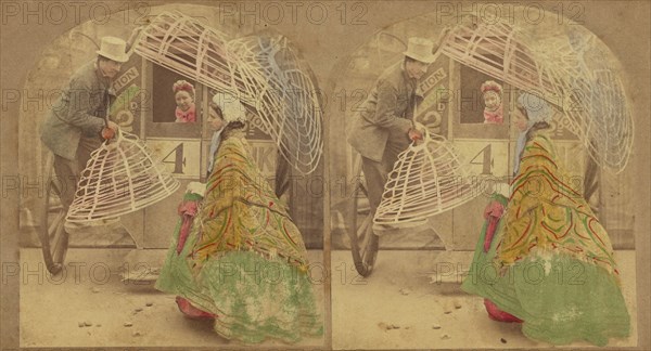 Werry sorry Mam, but yer'l av to leave yer Krinerline outside, about 1865. Creator: London Stereoscopic & Photographic Co.