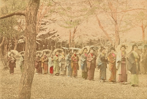 School Girls Out for a Walk in Ueno Park, Tokyo, 1897. Creator: Ogawa Kazumasa.