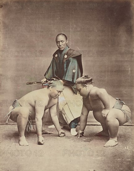 Wrestlers, 1870s-1890s. Creator: Kusakabe Kimbei.