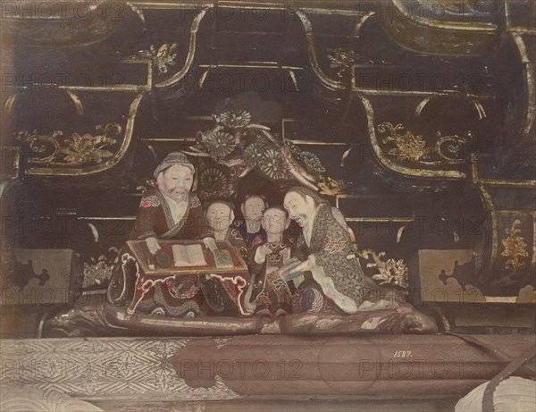 Carving Images, in the Top of the Great Gate, at Nikko, 1870s-1890s. Creator: Kusakabe Kimbei.