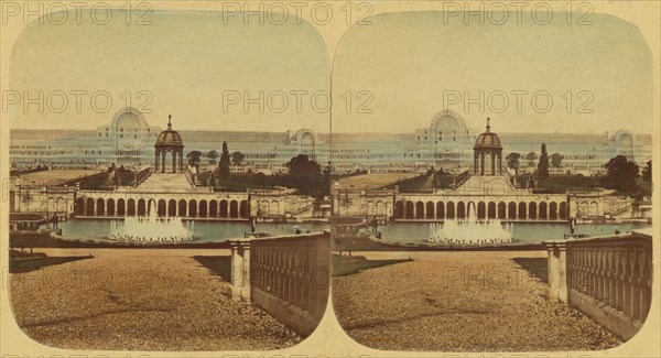 Crystal Palace - General View of The Palace, Cascades and Lower Fountains, 1850s. Creator: London Stereoscopic & Photographic Co.