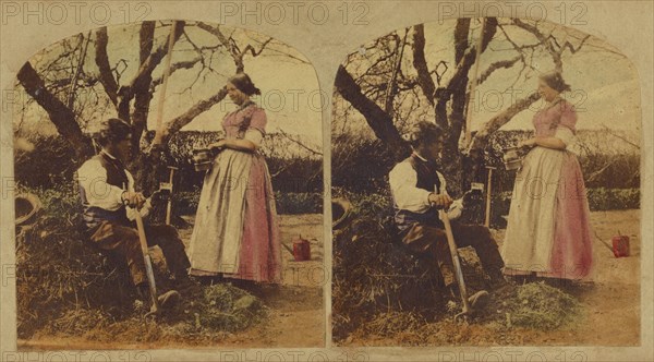 Man and woman in the garden, about 1865. Creator: London Stereoscopic & Photographic Co.