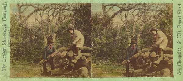 Men on logs, about 1865. Creator: London Stereoscopic & Photographic Co.