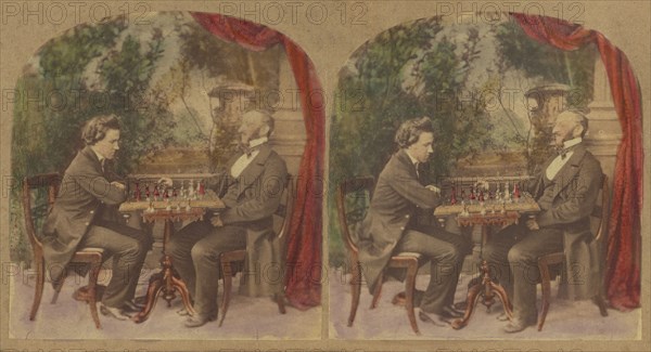 Mr. Paul Morphy, The great American Chess Player, And M. Lowenthal, President of..., about 1858. Creator: London Stereoscopic & Photographic Co.