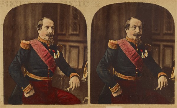 His Majesty, Napoleon III. (Charles Louis.) Emperor of the French...stereograph about 1860-1865. Creator: Mayer & Pierson.