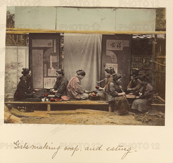 Girls making soap, and eating, about 1873-1883. Creator: Shinichi Suzuki I.