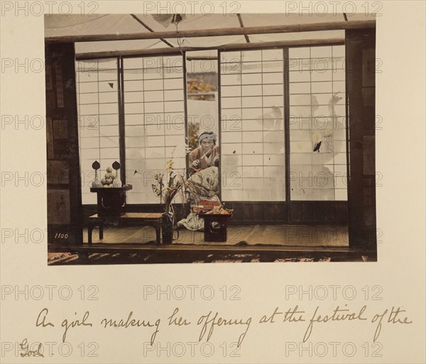 A girl making her offering at the festival of the God, about 1873-1883. Creator: Shinichi Suzuki I.