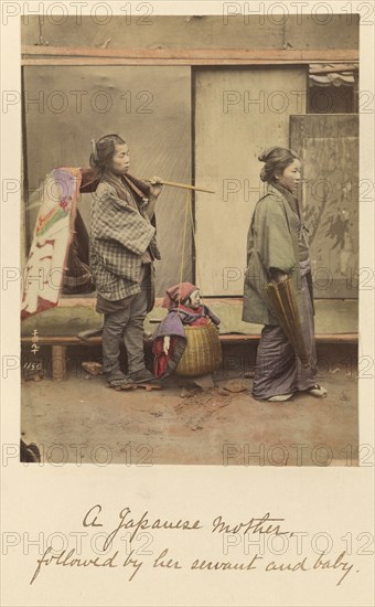 A Japanese mother followed by her servant and baby, about 1873-1883. Creator: Shinichi Suzuki I.