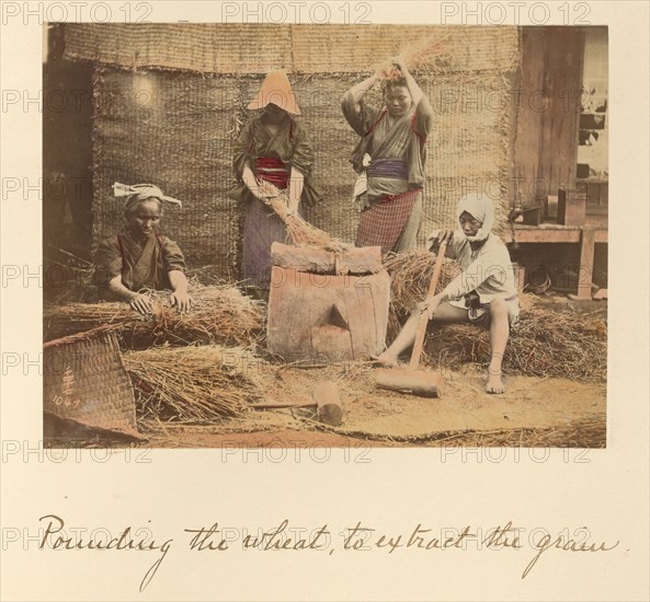 Pounding the Wheat to Extract the Grain, about 1873-1883. Creator: Shinichi Suzuki I.