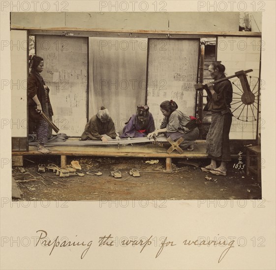 Preparing the Warp for Weaving, about 1873-1883. Creator: Shinichi Suzuki I.