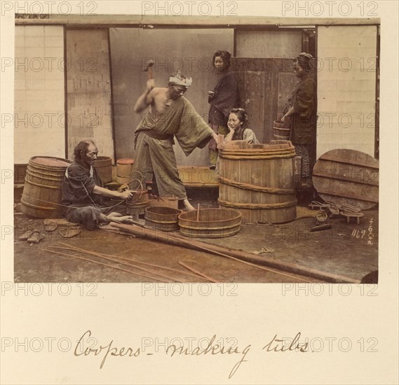 Coopers - Making Tubs, about 1873-1883. Creator: Shinichi Suzuki I.