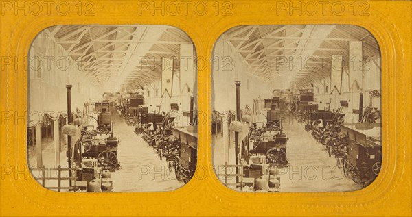 Interior of an unidentified exposition displaying machinery, about 1865. Creator: Unknown.