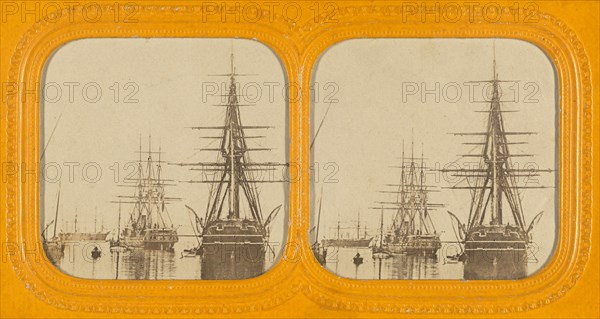 Ships in harbor, about 1865. Creator: Unknown.