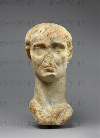 Colossal Head of Gaius Julius Caesar Worked for Insertion in a Togatus Statue..., early 2nd cent. Creator: Unknown.