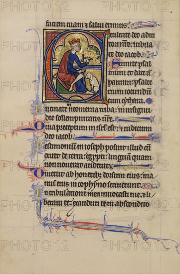 Initial E: David Playing the Bells; Wenceslaus Psalter, about 1250-1260. Creator: Unknown.